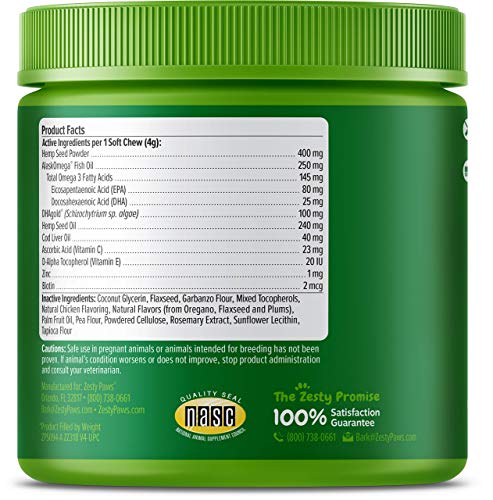 Zesty Paws Skin & Coat Bites for Dogs â Fish Oil Soft Chews with Omega-3 Fatty Acids EPA & DHA - Skin, Coat, Antioxidant & Immune Support - Hemp - 90 Count - Image 5