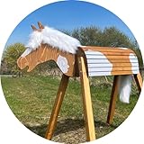 Dein Holzpferd - Mia - Holzpferd für kreative Reitstunden - hilft bei der Motorik - beweglicher Kopf - Handgefertigt in Deutschland - ohne Lasur - melierte Mähne - 90cm Sitzhöhe