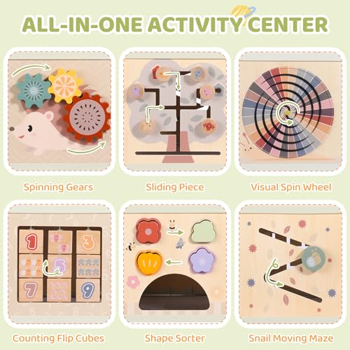 Image of Large Wooden Activity Cube for Toddlers, 9 in 1 Educational Baby Activity Cube, Montessori Toys for 1+ Year Old Boys & Girls, Cute Zoo Theme Baby Cube Toy Sorting & Stacking Game, 1st Birthday Gift