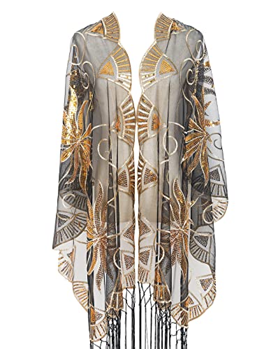 keland Mujer Chal Capa Echarpe Manton Bolero Pashmina Torera Estola Pañuelo Fular Foulard para Vestidos de Fiesta (A-Dorado & Negro)