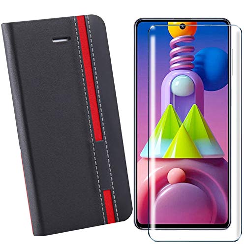 HYMY Funda para ZTE Blade A5 2020 + 2Pcs Cristal Templado HD Película Protectora - Cuero Caso TPU Ranuras Bookstyle Purse Shell Tarjetas Billetera Flip Folio Caja-Black