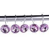 Adwaita Decorative Shower Curtain Hooks, Acrylic Crystal Rhinestones, Set of 12 (Purple)