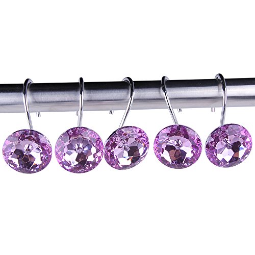 Adwaita Decorative Shower Curtain Hooks, Acrylic Crystal Rhinestones, Set Of 12 (Purple) #TOP23