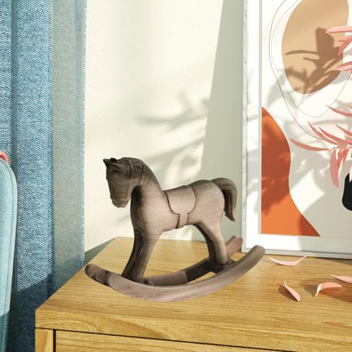 Sculpture de cheval à bascule en bois objet de collection beige gris - 5