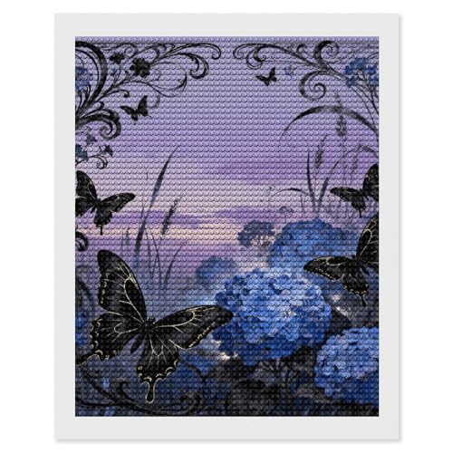 Kit broderie diamant 5D hortensia hirondelle cadeau idéal anniversaire