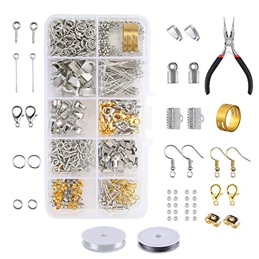 Dsaren 715 st smycken tillbehör kit låda örhänge gör-det-själv tillbehör med hummerlås örontrådskrokar ögonstift kristalllinje för vuxna kvinnor män nybörjare halsband armband gåvor (715 st)