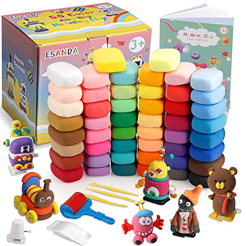 ESANDA Modeling Clay Kit - 50 Colors Magic Air Dry Clay, Nontoxic & Ultra Light Modeling Clay with Sculpting Tools and Decoration Accessories, Gift for Boys & Girls 3 Years Up