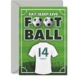 Giftzie Playful 14th Birthday Card, Eat Sleep Live Football