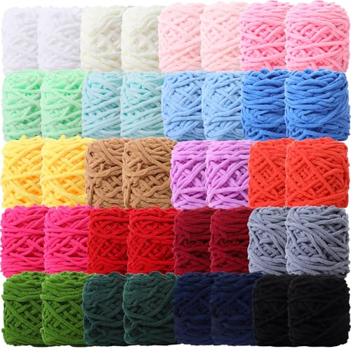 Image of Buryeah 40 Skeins Soft Chenille Yarn for Crocheting 2187 Yards Multicolored Blanket Velvet Bulky Thick Fluffy Plush Fluffy Yarn for Hand Knitting DIY Rugs Scarf Gloves Stuffed Animals Bags(20 Colors)