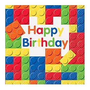 Bouwstenen, verjaardagsfeestaccessoires. Papieren servet multicolor