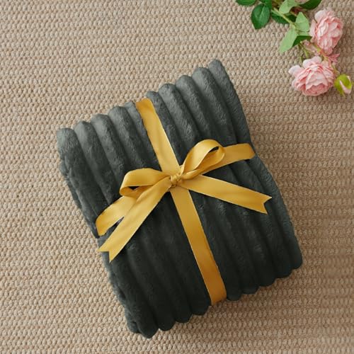 Image of BEDELITE Ribbed Fleece Throw Blanket for Couch, Charcoal Grey, 50 inchx70 inch