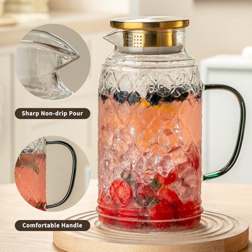 image for Buaic Glass Pitcher with Lid, 2 PACK 68 oz/2 Liter Vintage Water Pitch