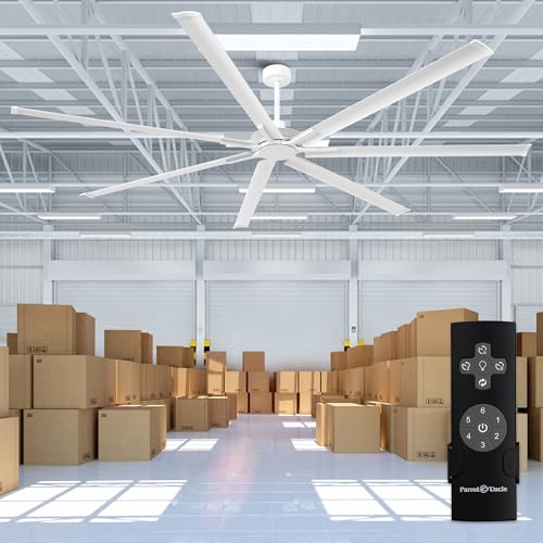 100 Inch Industrial Ceiling Fans with Remote, Modern White Large Ceiling Fans without Lights for Living Room Shop Garage, 6-Speed Reversible DC Motor, Timer, Indoor Outdoor Used, Ventilador De Techo