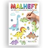 Blanko Malhefte A4 mit 30 unbedruckten Seiten zum Zeichnen und Malen für Kinder, Coverbild: Dinosaurier, 5 Stück im Sparset