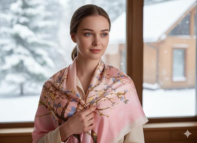 Image of Floral Printed Silk stole | silk Scarf for Women | stylish silk stole for women | Soft Lightweight Stole, Shawl & Neck Wrap | Scarf for Wedding, Party, Travel & Casual Wear