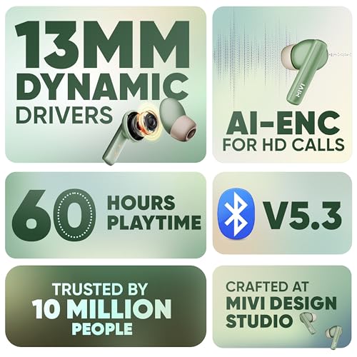 Mivi DuoPods Sync in Ear Earbuds | 50H Playtime Bluetooth Earphones Wireless | Earbuds ENC for Clear Calls | 13mm Drivers Ear Buds Wireless | Gaming Mode | BT 5.3 TWS ANC Earbuds Style view 2