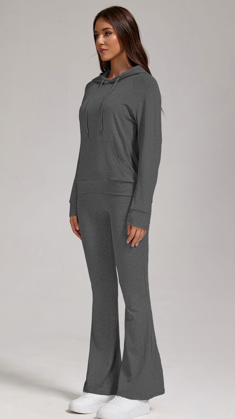Stylish Women's 2 Piece Outfits Hooded Sweatshirt Flared Leg Pants Combo Perfect for Active Casual Wear - Image 6