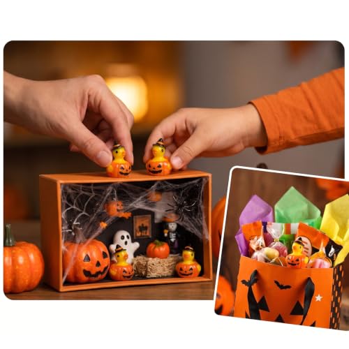 Image of JUNEBRUSHS 50Pcs Mini Resin Ducks Halloween Tiny Pumpkin Ducks Figures