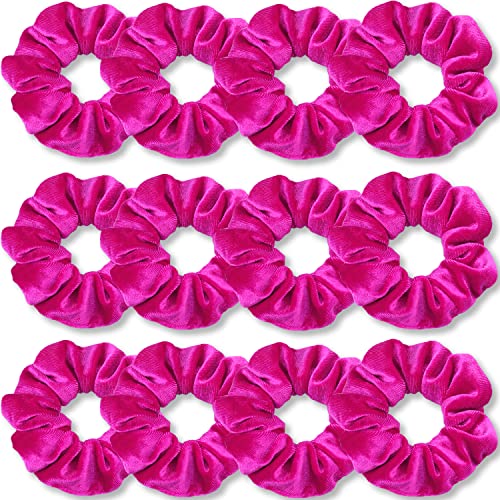 VENUSTE Hot Pink Scrunchies, Premium Velvet Scrunchy for Hair Solid Colors Thick Hair Bands