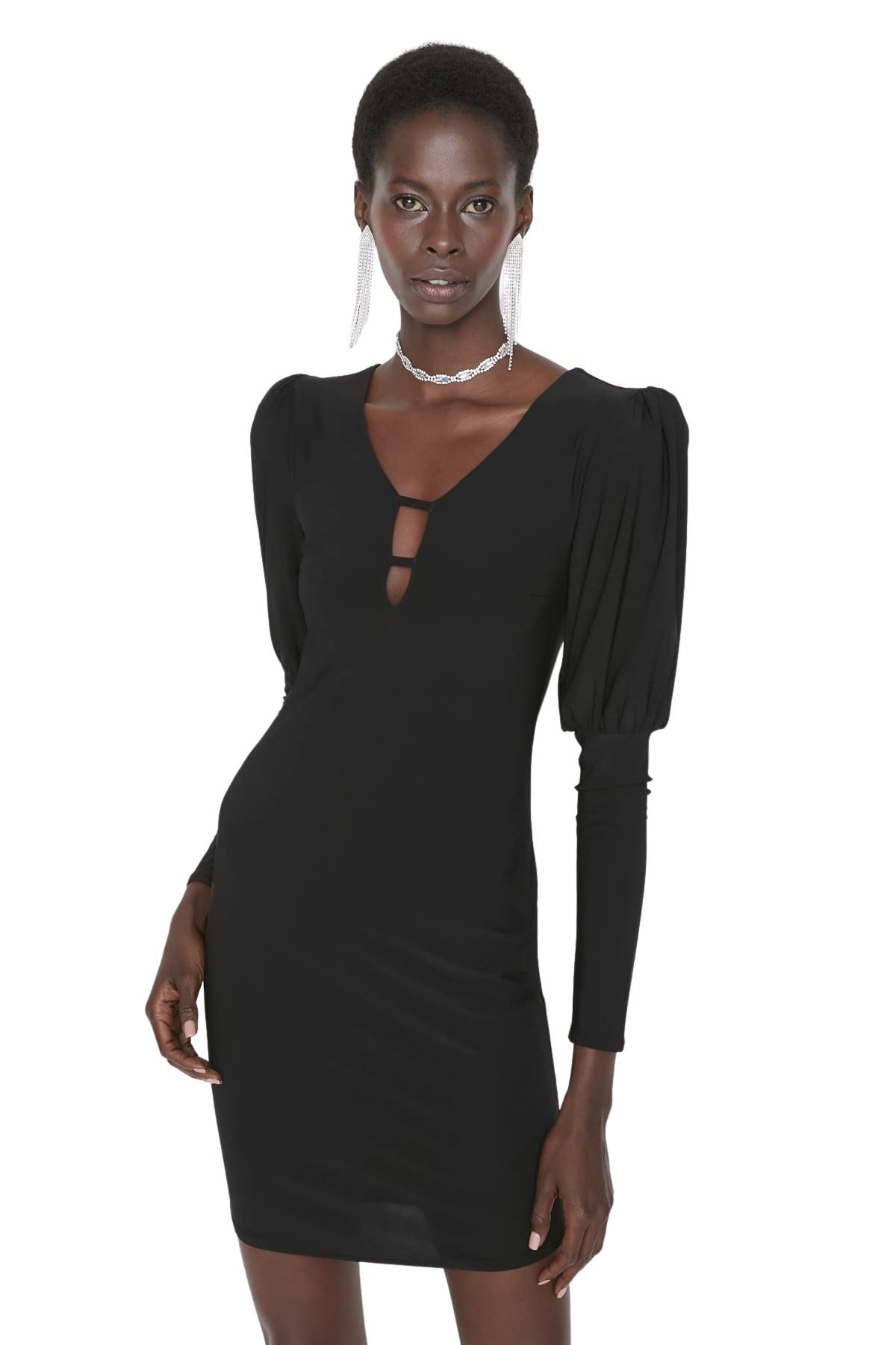 Trendyol Women's Black Mini Bodycon Regular Knit Dress