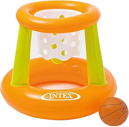 Intex 58849 - Aufblasbare Wasserrutsche, 135 x 81 x 50 Zoll & Wasserspiel Floating Hoops, Mehrfarbig, Ø 67 x 55 cm