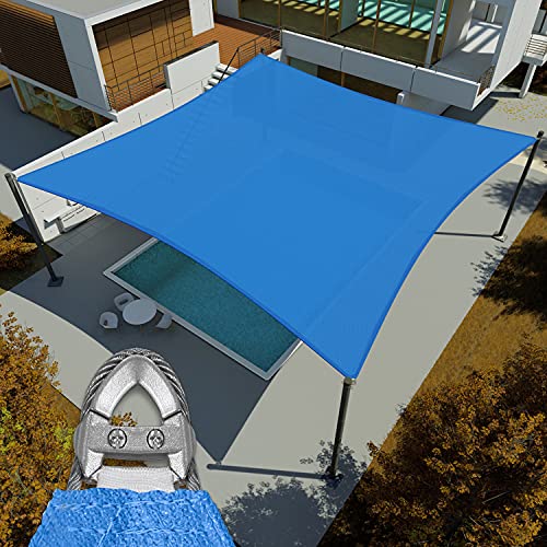 E&K Sunrise 20' X 24' Sun Shade Sail Rectangle Canopy Shade Cover With A Ring Steel Cable Wire Uv Block For Pergola Patio Backyard Garden Deck Outdoor (Blue) #TOP21