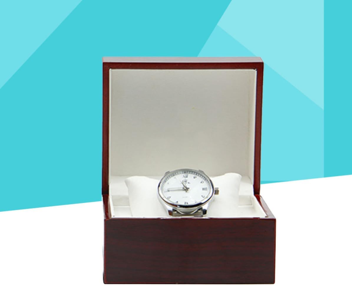Red Wooden Watch Storage Box with Single Grid and Removable Pillows
