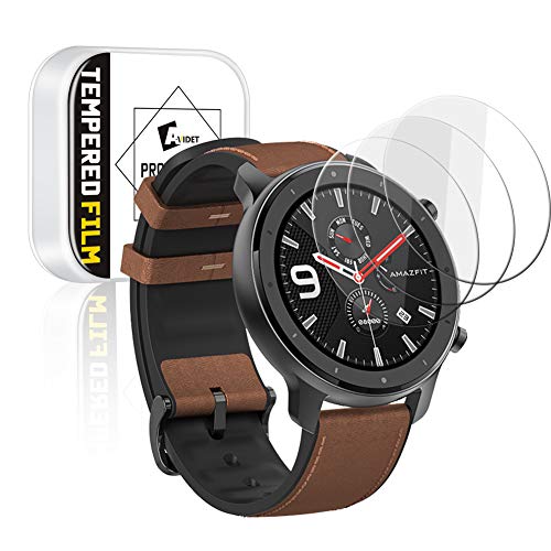 A-VIDET Protector Pantalla Amazfit GTR 47mm,(3 Piezas) Cristal Vidrio Templado Premium 9H Dureza Alta Definicion Anti-Explosion Protector de Pantalla para Amazfit GTR 47mm