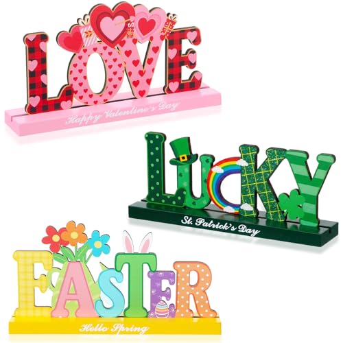 Qunclay 3 PCS Wooden Table Signs Set for Valentine's St.