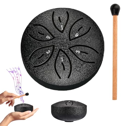 tambor de acero, 6 Tonos tambor de lengua, Tambor de Lengua de Acero, Tambores de Hendidura, Tambor de Lengüeta de Acero, Handpan Drum, para Yoga, Meditación, Alivia el Estrés(negro)
