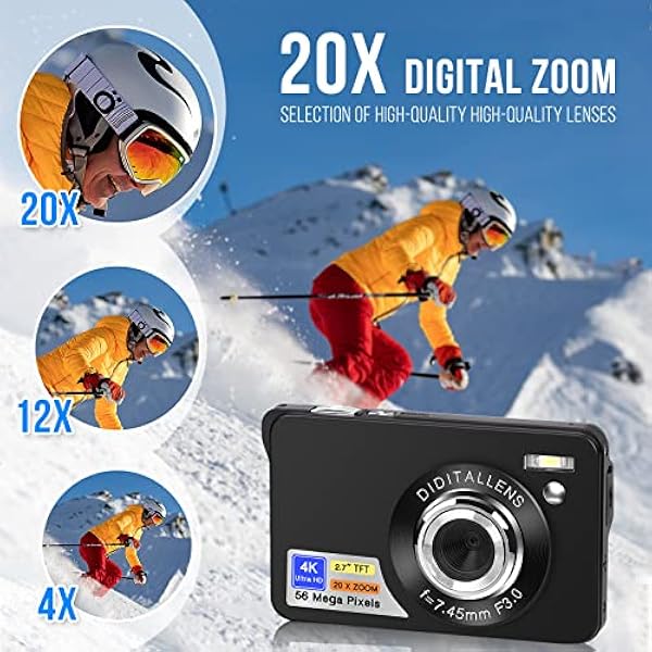 56MP 4K HD Macchina Fotografica Digitale Fotocamera Compatte Ricaricabile Zoom Digitale 20X Schermo da 2,7 Pollici Macchina Digitale Compatta con Scheda da 32GB per Bambini, Studenti,Principianti