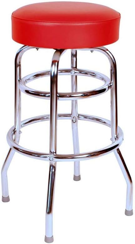 Richardson Seating Double Rung Backless Swivel bar Stool with Chrome Frame, Red, 30"