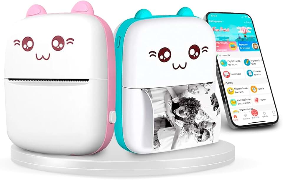 Mini Impressora Térmica Sem Fio Portátil Bluetooth BT9, Impressão Monocromática, 200 dpi (Azul)