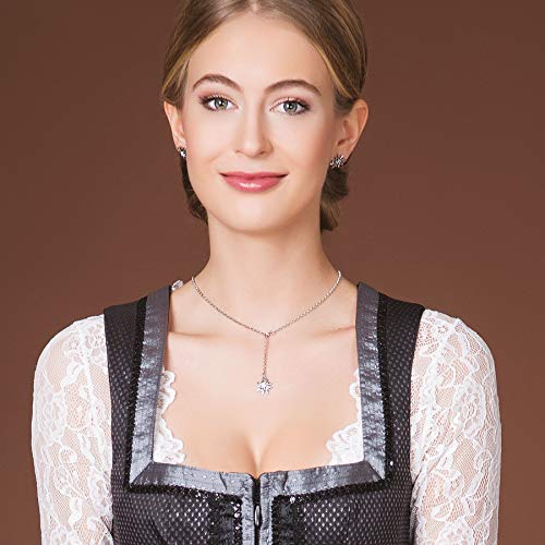 Trachten Y-Necklace Rhinestone Edelweiss (antique silver-coloured) | Traditional German Pendant Necklace for Women | Original Bavarian Jewelry for Dirndl Costume Dress & Oktoberfest2