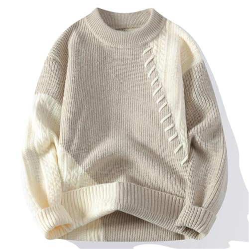 Men's Autumn Winter Warm Sweater Patchwork O-Neck Knitted Pulovers Loose Casual Streetwear3