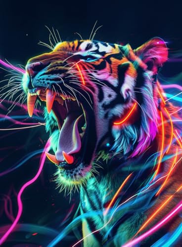 Taxpy Conjunto De Punto De Cruz Bordado, Esquema Completo De Bordado Para Principiantes, Patrón Contado, Tigre 40X50 Cm