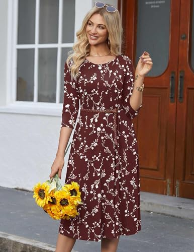 Image of HOTOUCH Women's 3 /4 Sleeve A-line and Flare Midi Long Dress