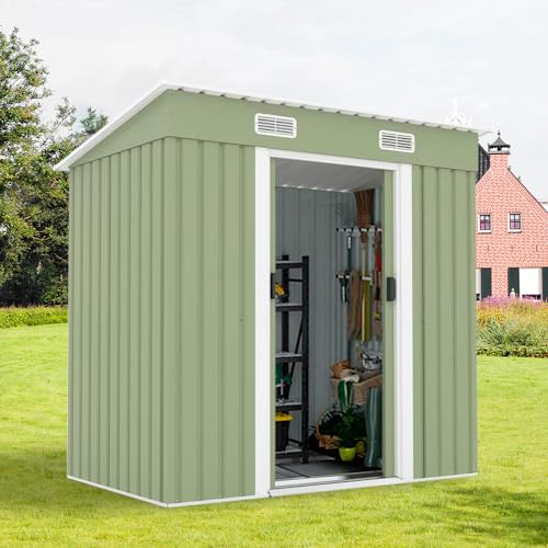 Amazon | 物置 屋外 倉庫 屋外収納庫 防水スチール製 浅緑色 両開き 