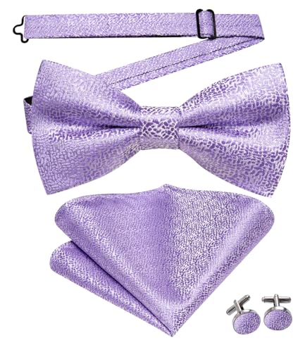 Image of Dubulle Mens Paisley Striped Bowtie Set Pre-tied Bowtie for Men and Pocket Square Set Wedding Business