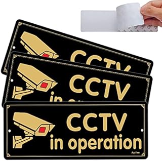 3 Pack CCTV In Operation Sign for House Window Office, 250 x 100mm Self Adhesive CCTV Stickers Reflective Aluminium Metal Signage for Car Front Door or Wall Outdoor Indoor with 2 Pre-Drill Hole