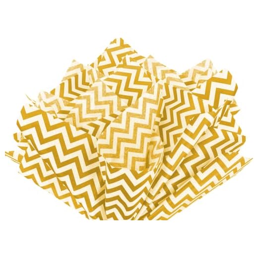 Flexicore Packaging | Metallic Gold Zig Zag Chevron Gift Wrap Tissue Paper | Size: 15 Inch X 20 Inch | Count: 10 Sheets | Color: Gold | DIY Craft, Art, Wrapping, Decorations