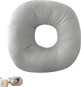 1 PC Ear Piercing Pillows, Donut Pillow for Ear Pillow with Hole for Ears Doughnut Pillows for Side Sleepers Classroom Office Library Airplane Light Grey