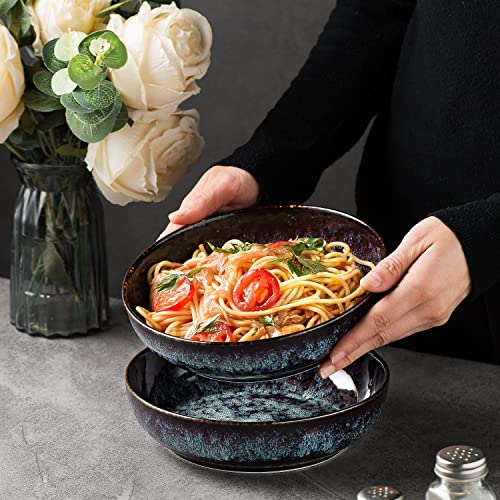 KYBSCZ 30oz Ceramic bowls set of 4-8" serving bowls for Kitchen,Pasta,Salad-Dishwasher & Microwave Safe Perfect for Housewarming, Thanksgiving, Christmas-Speckled Bluish Purple