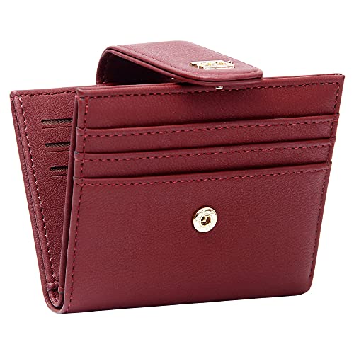 Image of Badiya Small Wallets for Women Bifold Multi Card Case Wallet Slim Credit Card Holder with Zipper Coin Purse, Wine Red, one size, Minimalist