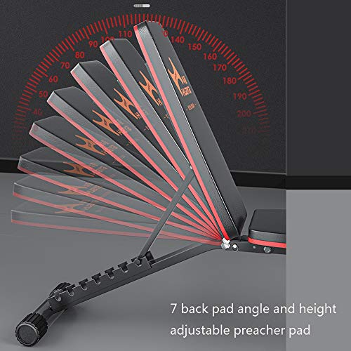 7 Level Adjustable Weight Foldable Bench Fitness Equipment with Resistance Band, Roman Chair Full Body Training Workout Sit-Up Incline Bench for Men Women Home Gym Exercise Sports