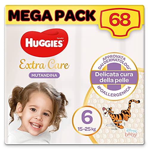 Huggies Extra Care - Pañal braguita talla 6 (15-25 kg), paquete de 68 pañales