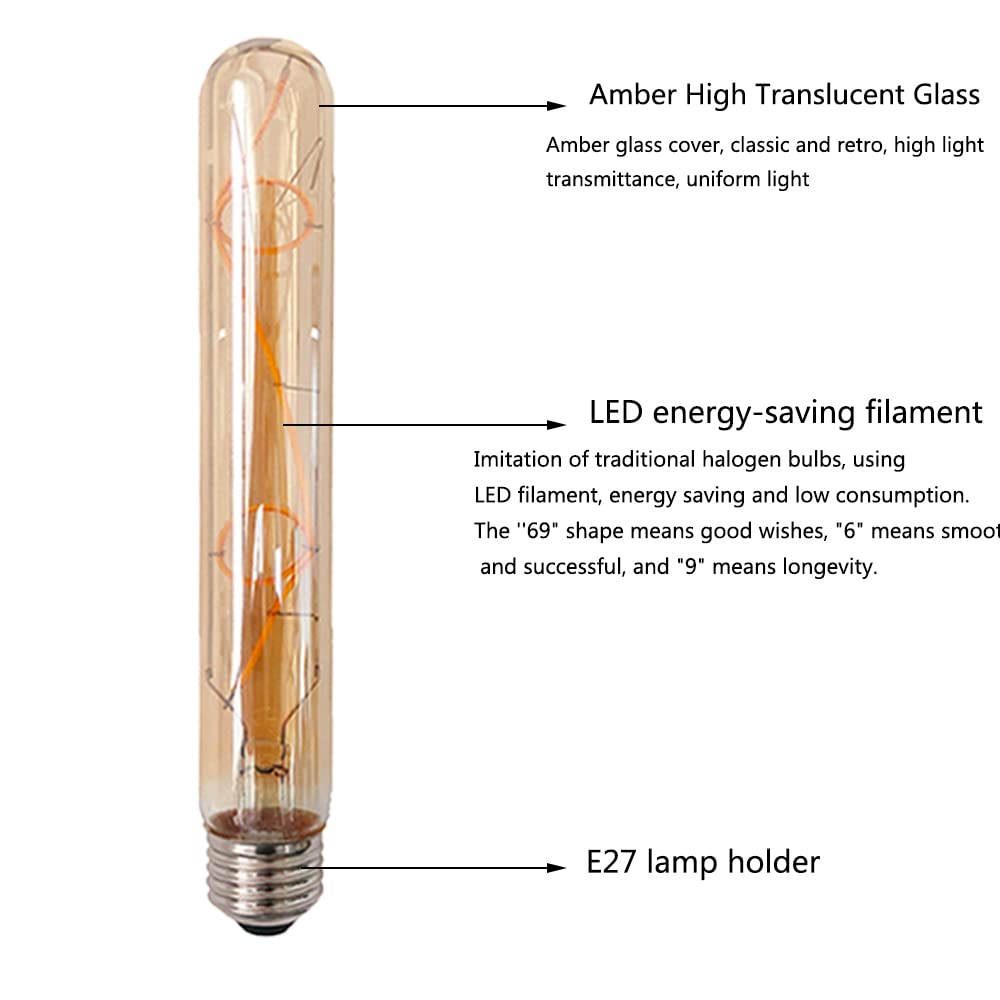 Paquete de 6 Bombilla de Tubo vintage Edison E27 6W T30 Bombilla tubo AC 230V E27 T30 Bombilla de filamento LED Blanco cálido 2700K Nuevas innovaciones, para hogares, restaurantes, cafés