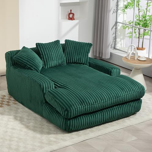 Yihomfy - Sofá de cama grande, 1 plazas, sofá de nube, moderno, 3 cojines, pana, silla larga, Boneless Cloud Sofa para dormitorio, sala de estar, sin instalación (esmeralda)