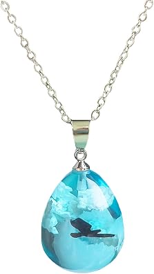 Transparent Luminous Necklace Round Ball Pendant Resin Necklace Glow in the Dark Crescent Moon Necklace Blue Sky White Cloud and Flying Bird Necklace Jewelry for Girls Women