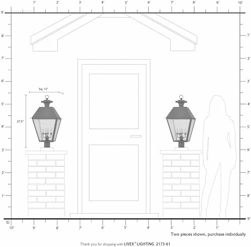 Miniatura 3 de Livex Lighting 2173-04 Mansfield - Cabezal de poste para exteriores con 4 luces, color negro, 27.50 x 15.00 x 15.00 pulgadas